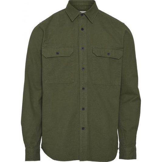 Surchemise manches longues verte effet moleskine en coton bio