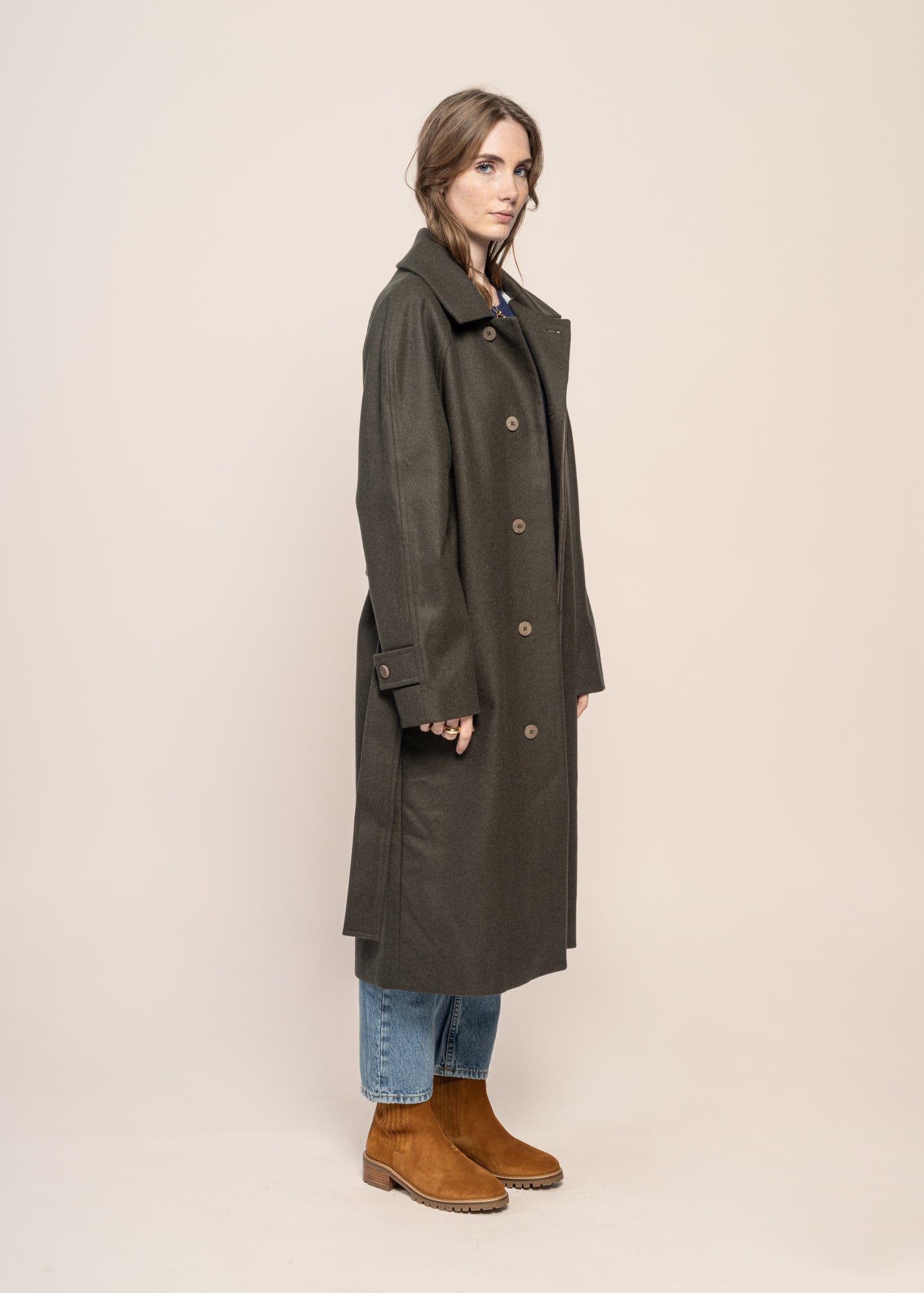 Manteau long en laine et cachemire recyclé | kaki "verlaine - khaki"