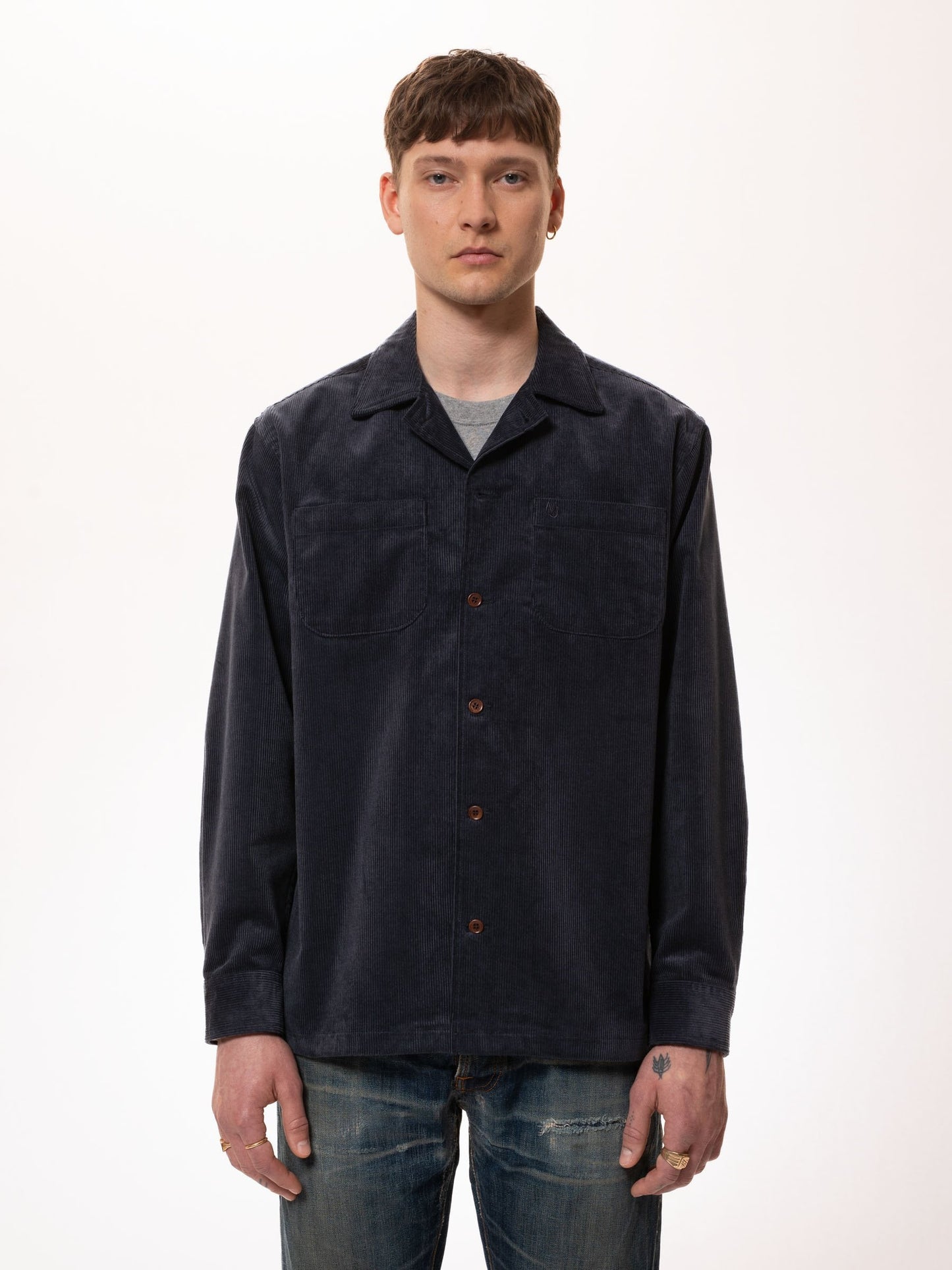 Veste marine velours en coton bio - vincent 11 wale cord navy