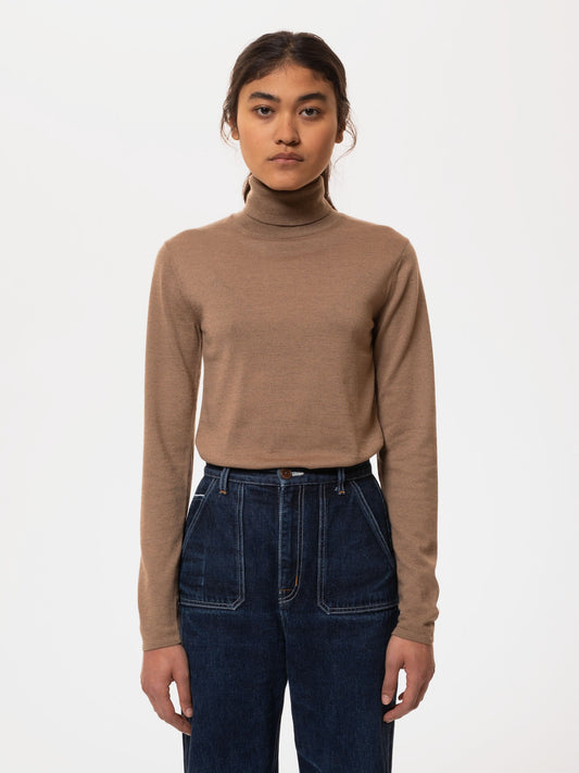 Pull col roulé camel en laine et coton bio - vivi rollneck beige