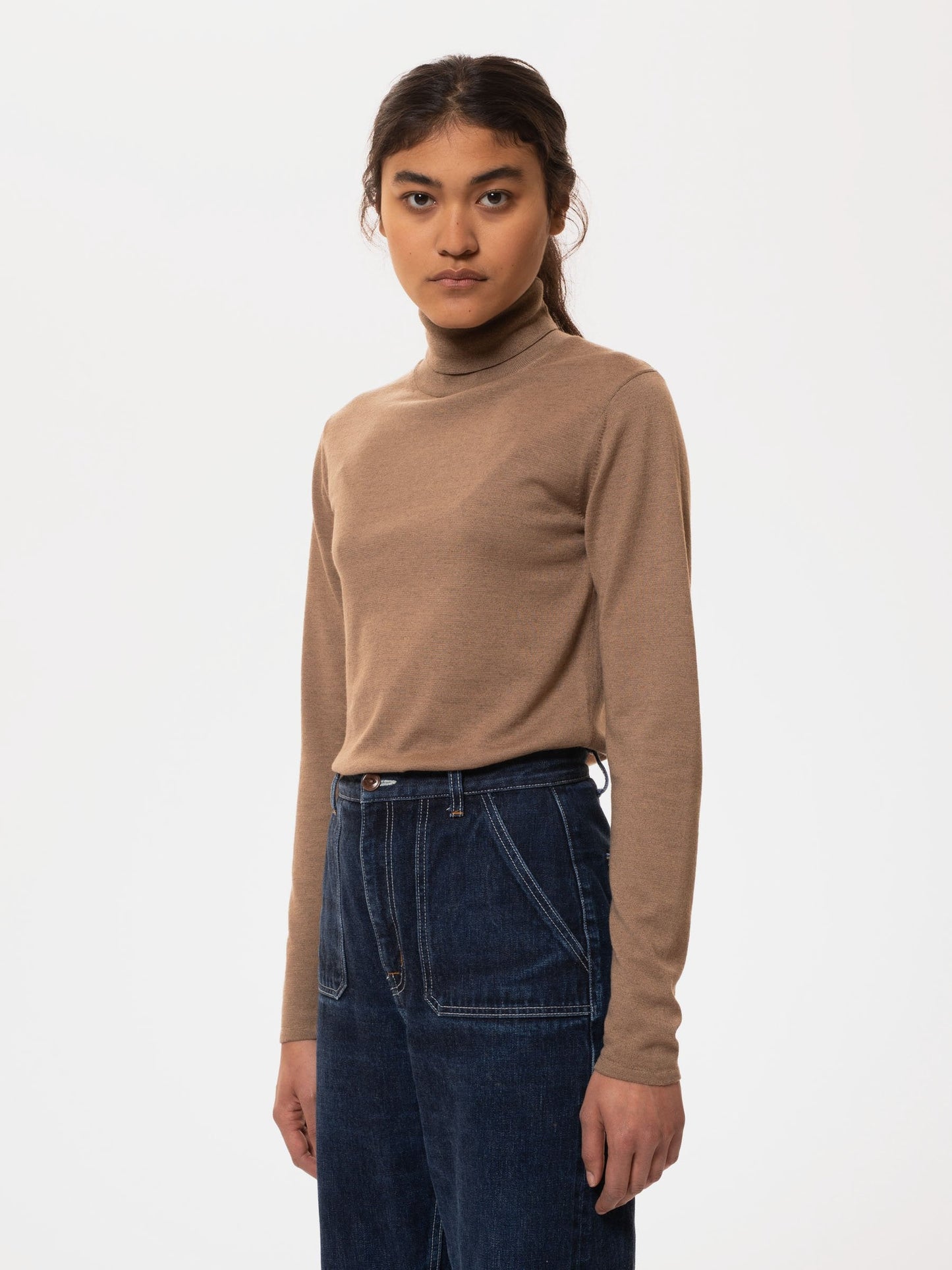 Pull col roulé camel en laine et coton bio - vivi rollneck beige