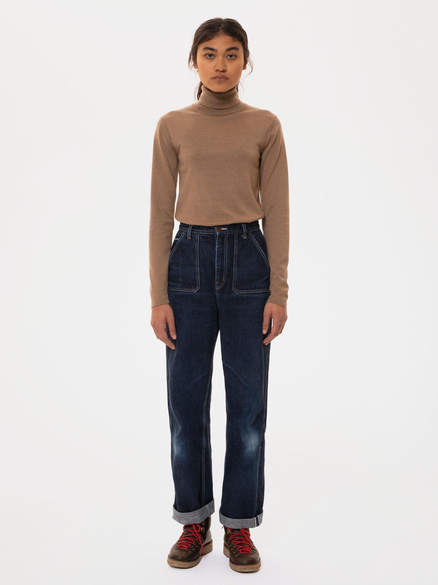 Pull col roulé camel en laine et coton bio - vivi rollneck beige