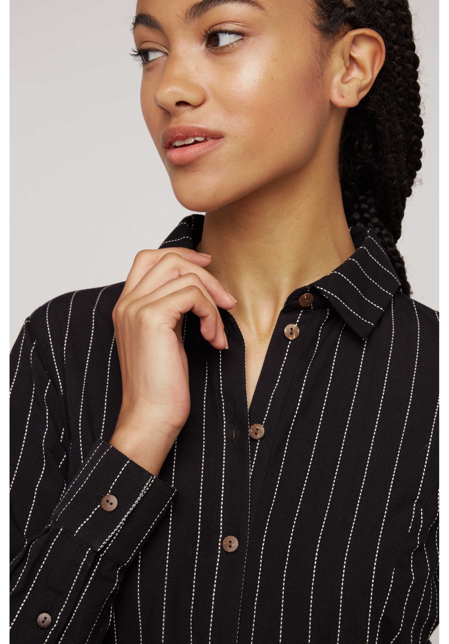 Robe chemise rayée noire en coton bio - isadora
