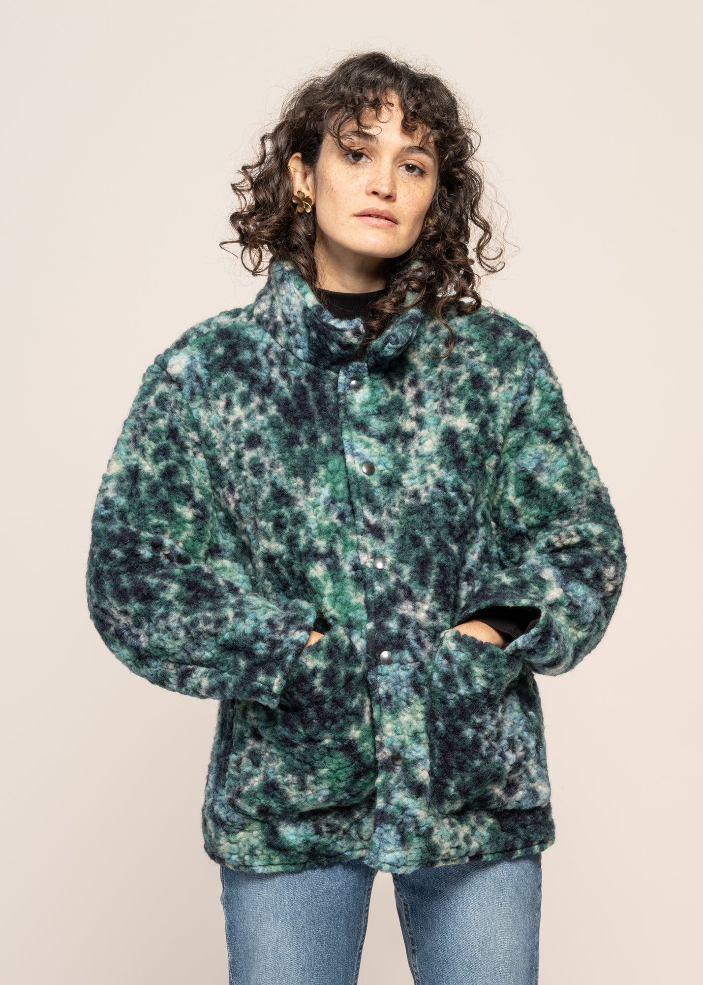 Veste en laine et coton bio | multicolore "sherpa jacket - washed multi"