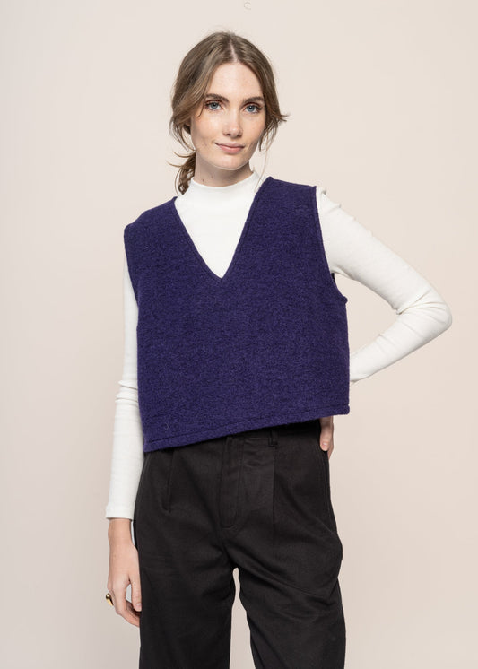 Pull sans manches en laine bio | violet "vest wool blend - deep purple"