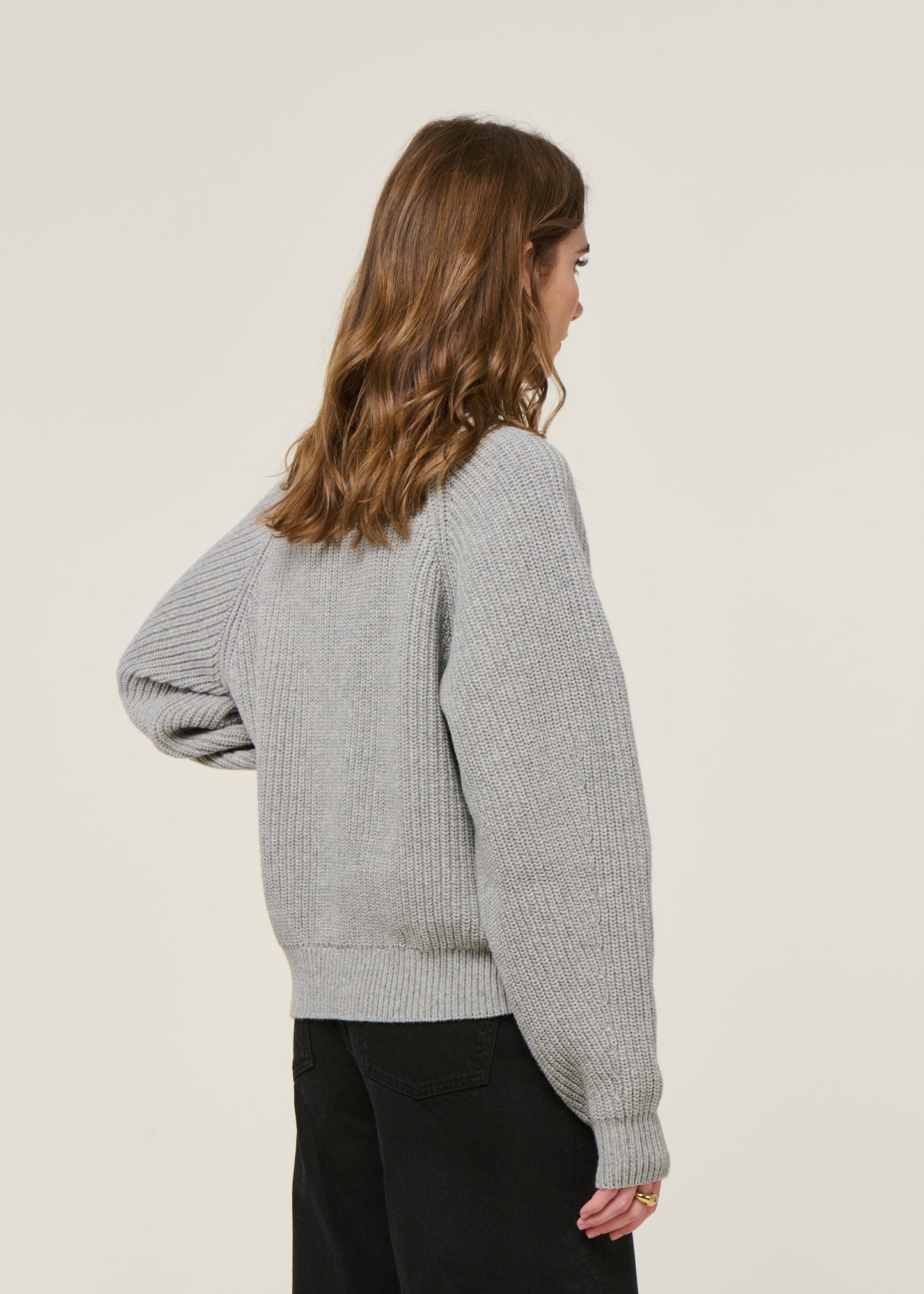 Pull en laine recyclée | gris "cropped knit sweater wool-blend - grey melange"