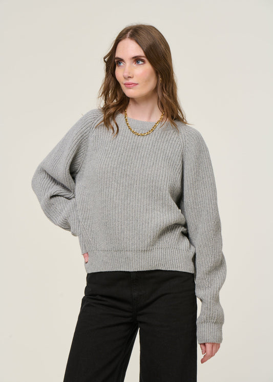 Pull en laine recyclée | gris "cropped knit sweater wool-blend - grey melange"