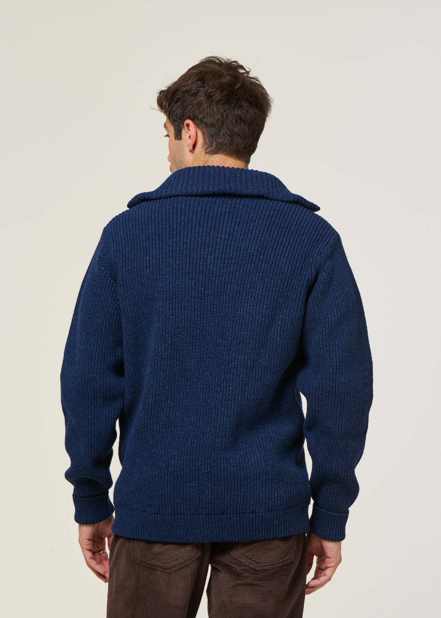 Pull maille col zippé en laine recyclée | bleu "heavy knit troyer wool-blend - blue melange"