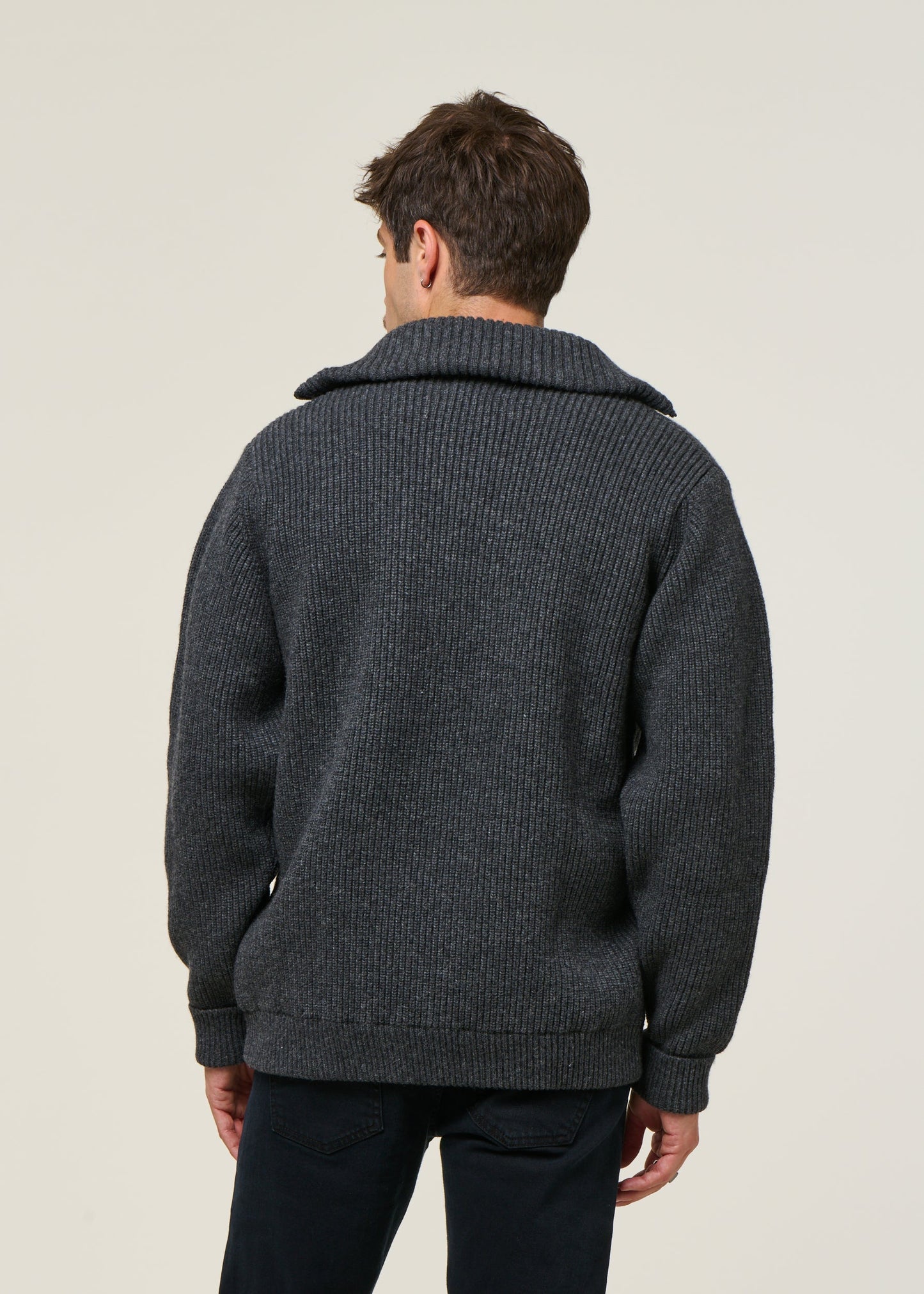 Pull maille col zippé en laine recyclée | gris "heavy knit troyer wool-blend - warm anthracite"