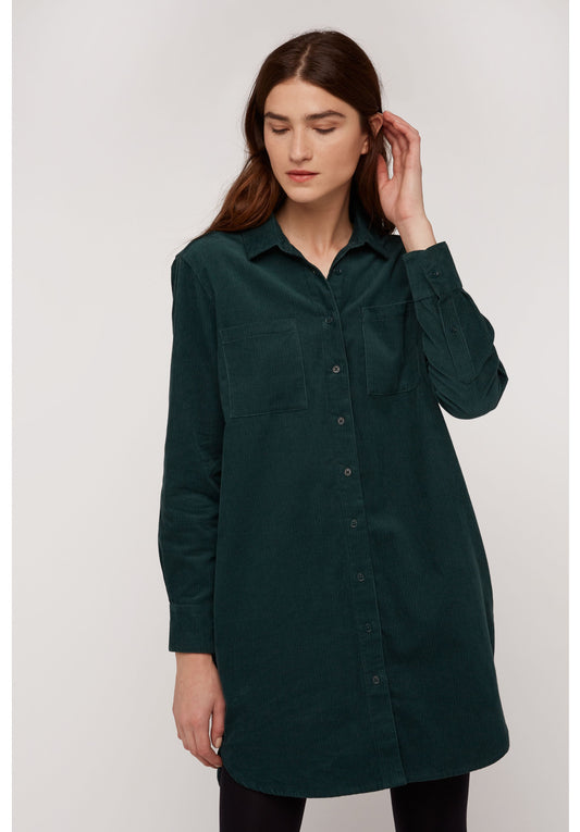 Robe chemise verte velours en coton bio - franca