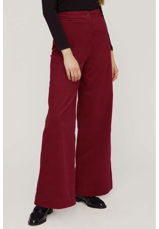 Pantalon large rouge velours en coton bio - noelle