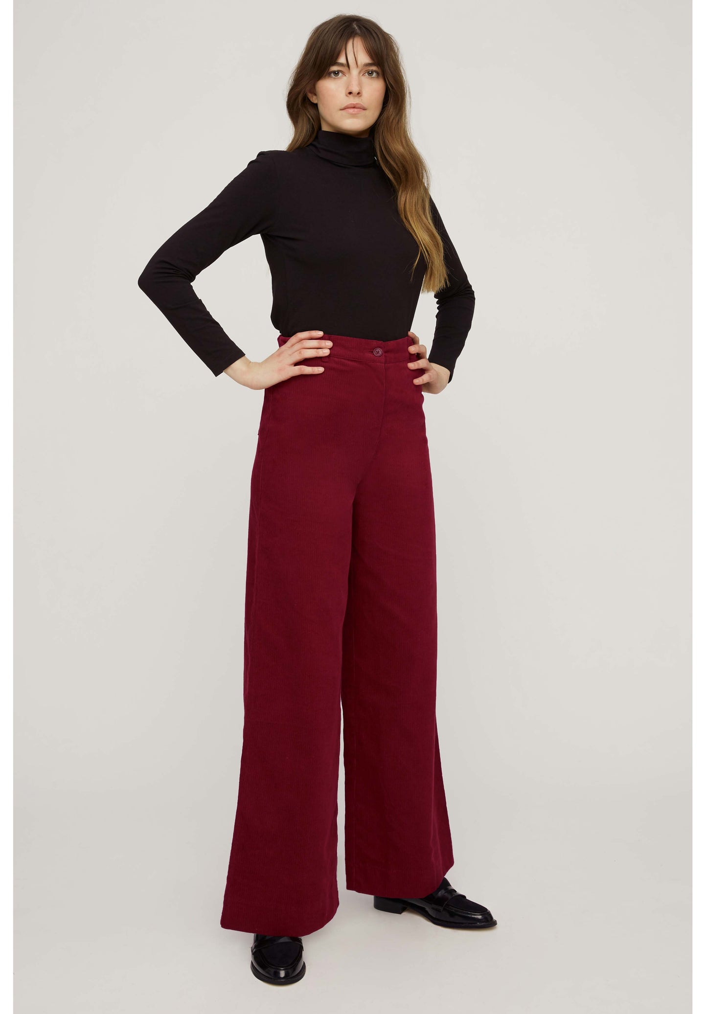 Pantalon large rouge velours en coton bio - noelle