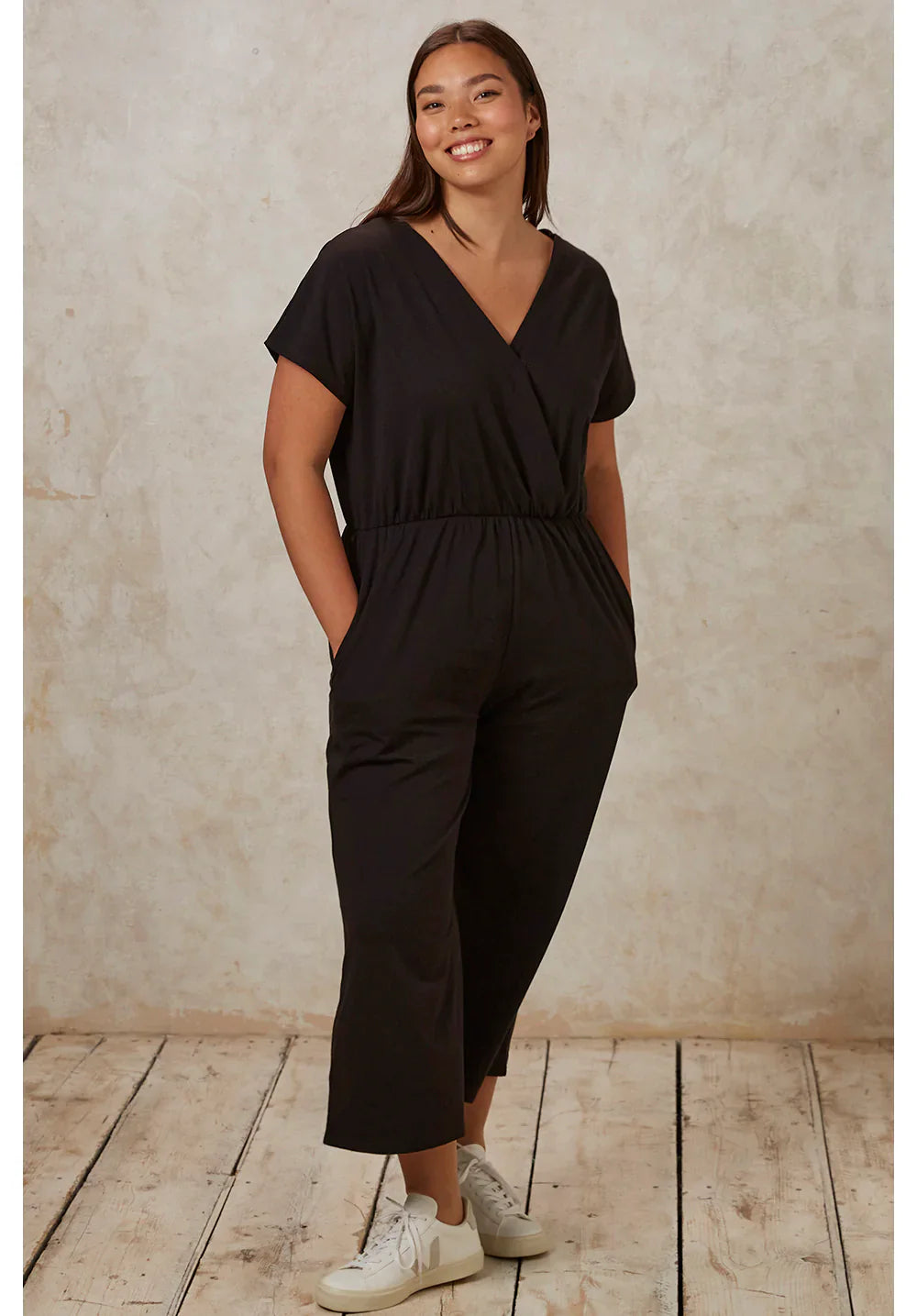Combinaison fluide noire en coton bio - evelyn jumpsuit