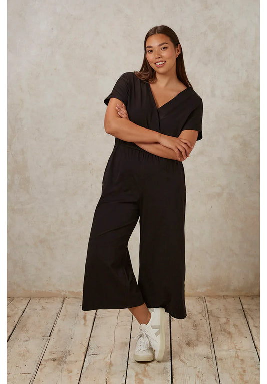 Combinaison fluide noire en coton bio - evelyn jumpsuit