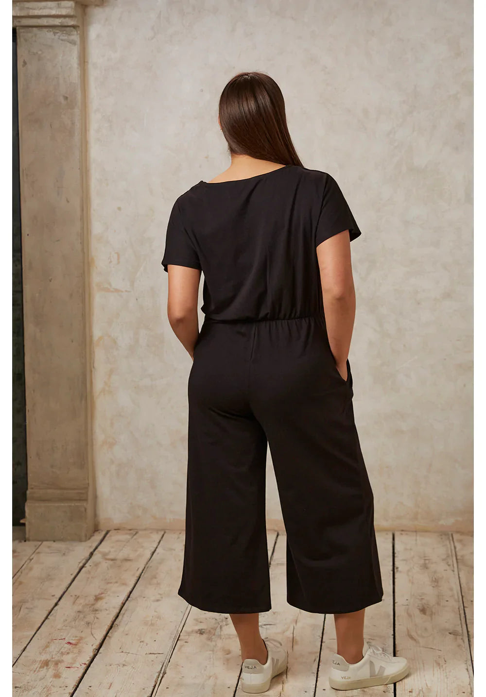 Combinaison fluide noire en coton bio - evelyn jumpsuit