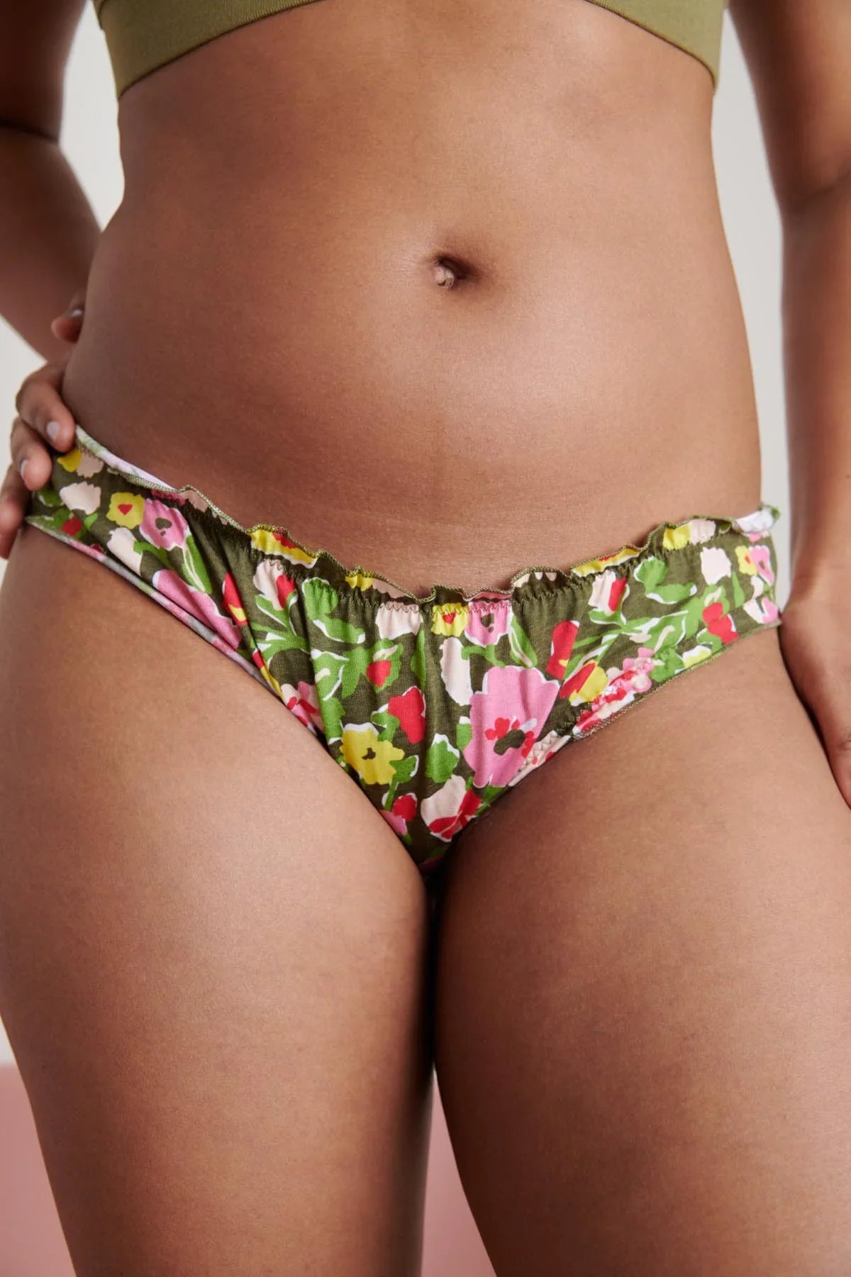 culotte bloomer en coton bio | fleurs kaki