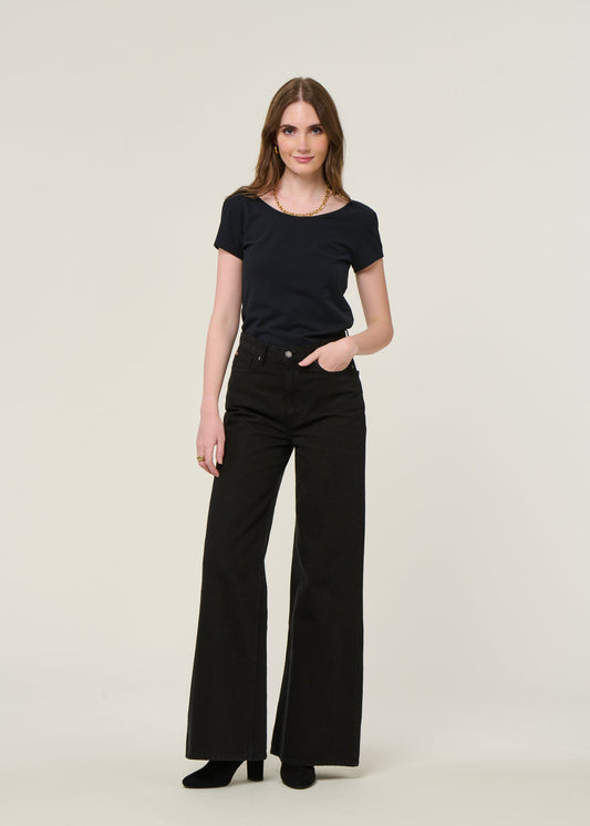 Jean évasé en coton bio et recyclé | noir "sara high loose nero"