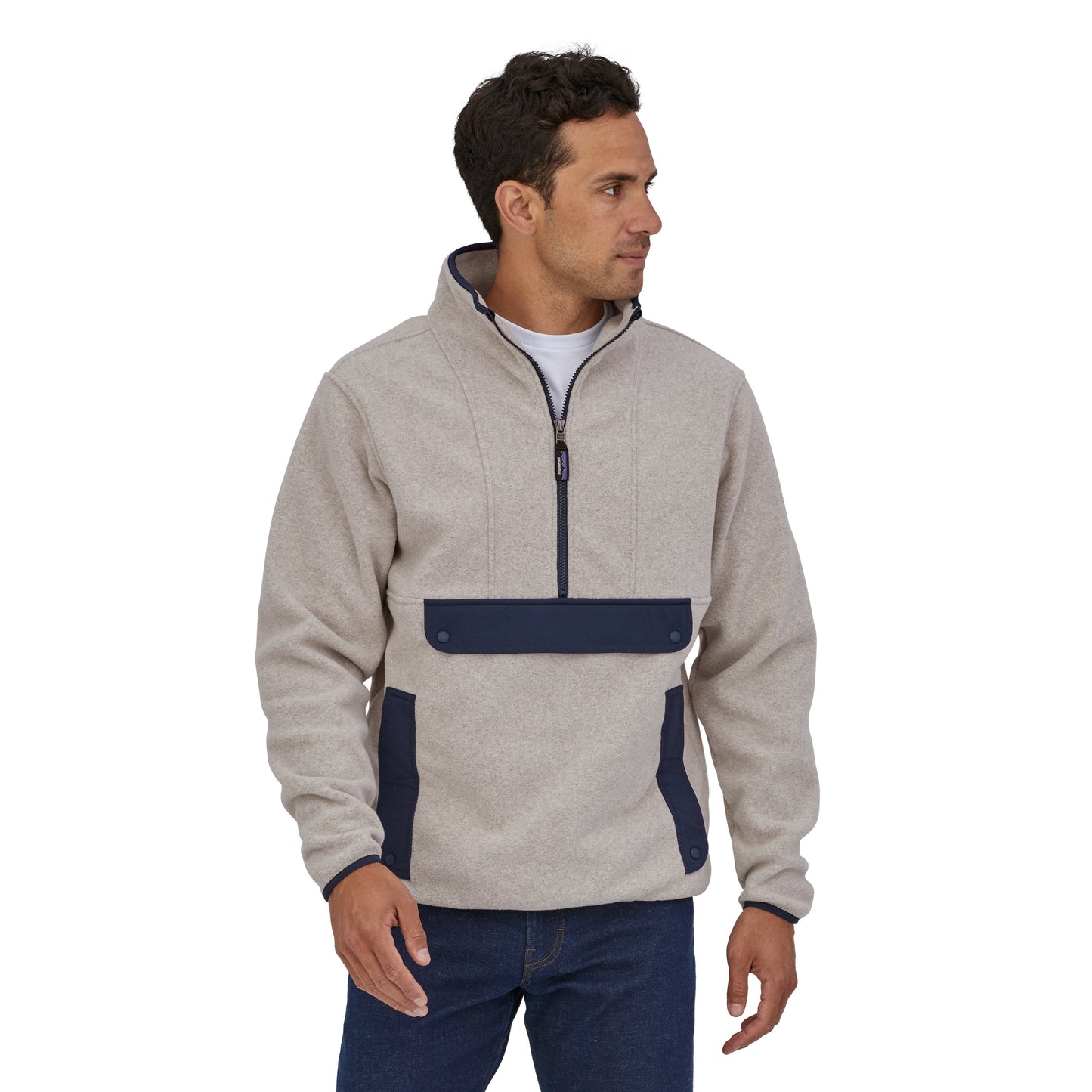 Polaire col zippé en recyclé | écru "synch oatmeal heather"