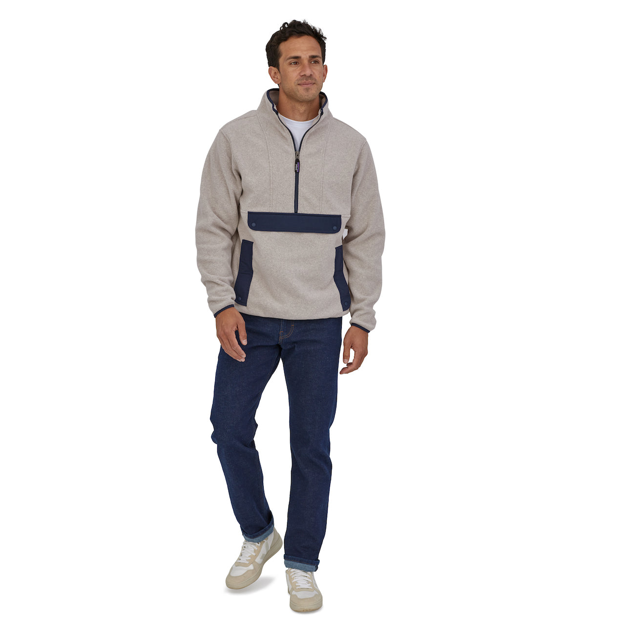 Polaire col zippé en recyclé | écru "synch oatmeal heather"