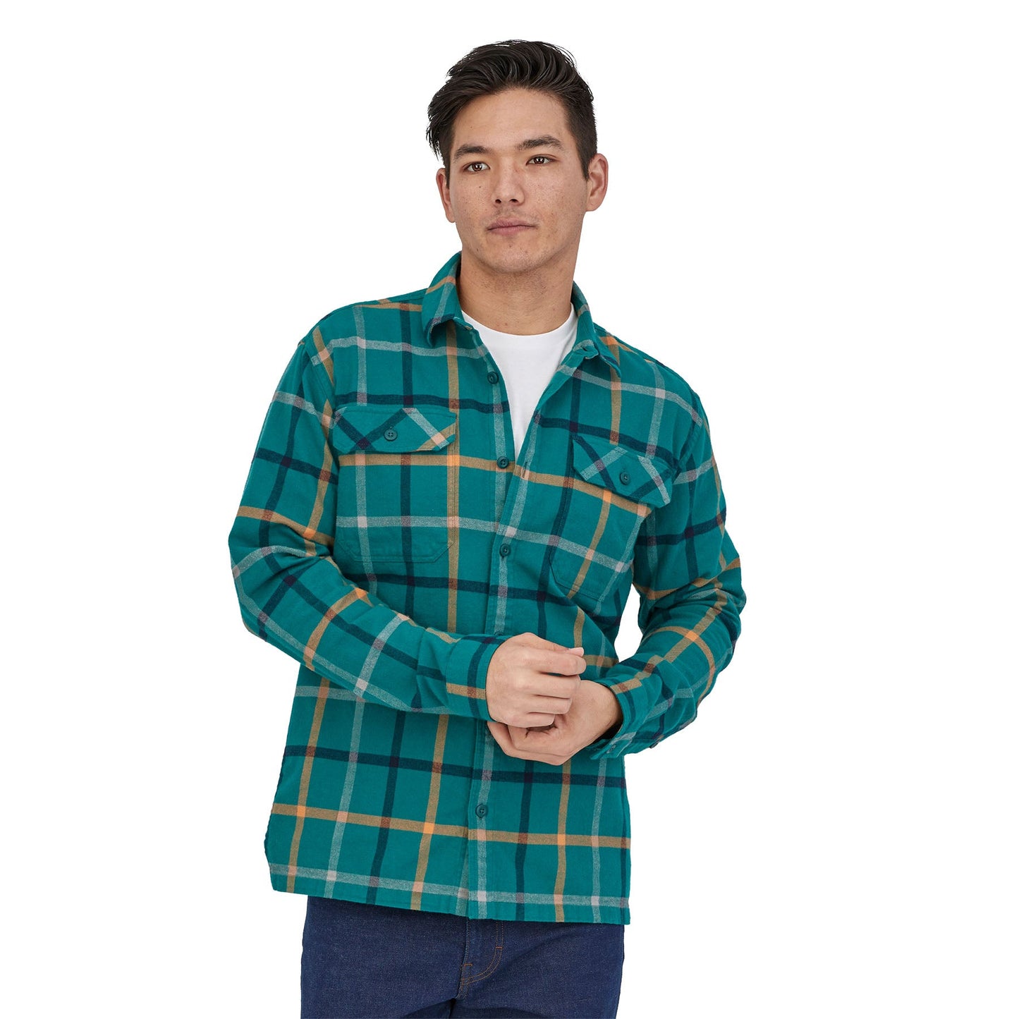 Chemise à carreaux en flanelle de coton bio | Vert "organic cotton fjord flannel borealis green