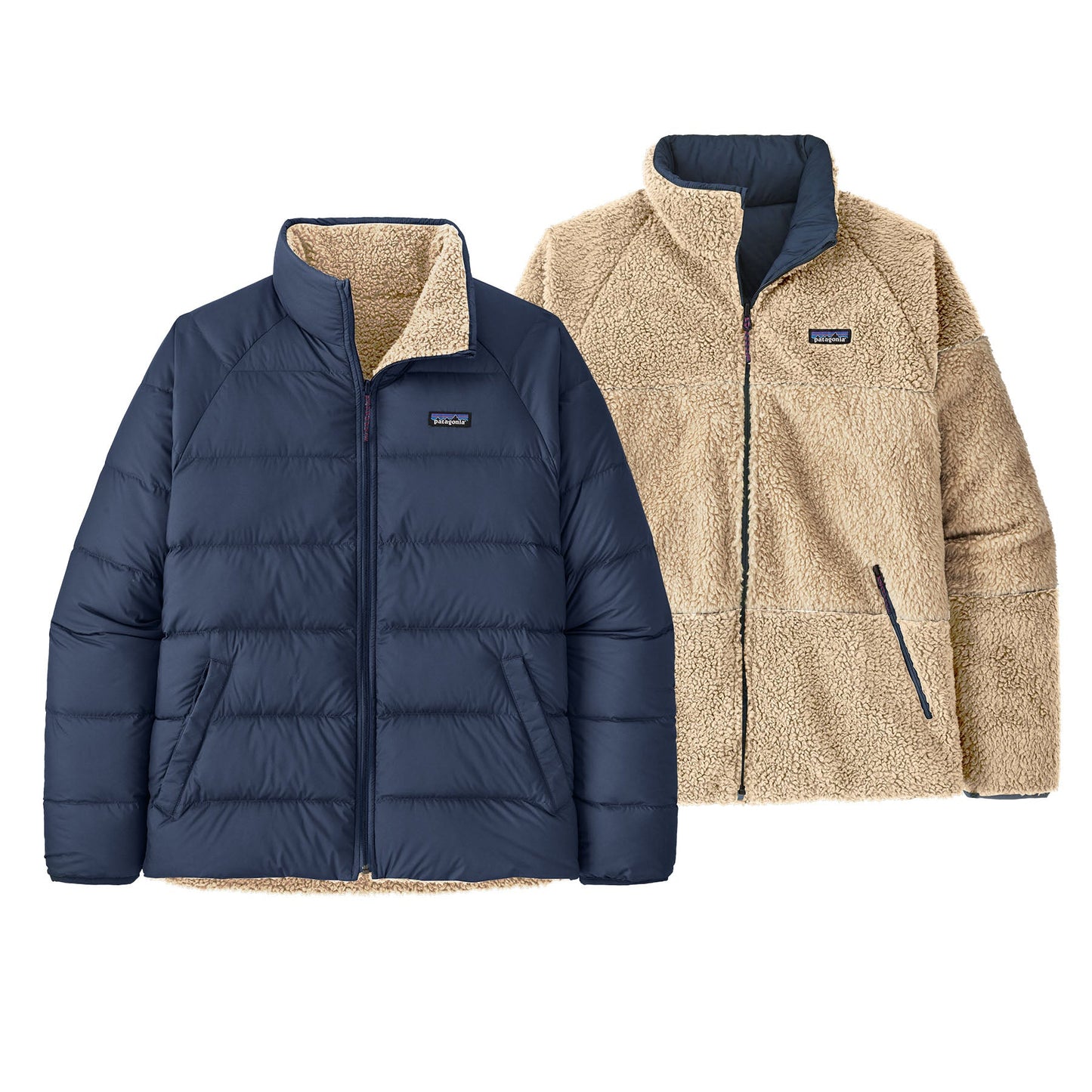 Doudoune réversible polaire en recyclé | marine écru "m's reversible silent down jkt new navy"