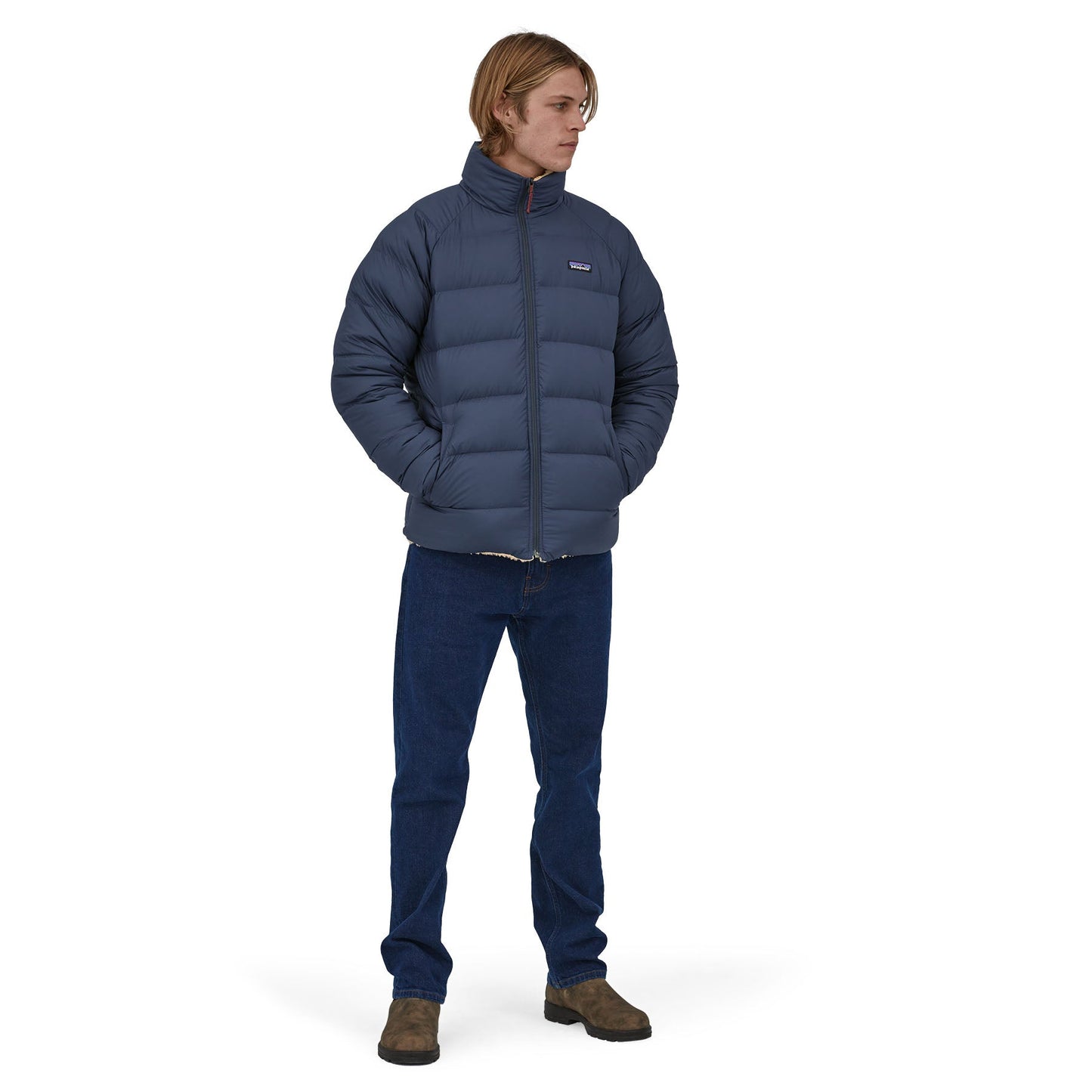Doudoune réversible polaire en recyclé | marine écru "m's reversible silent down jkt new navy"