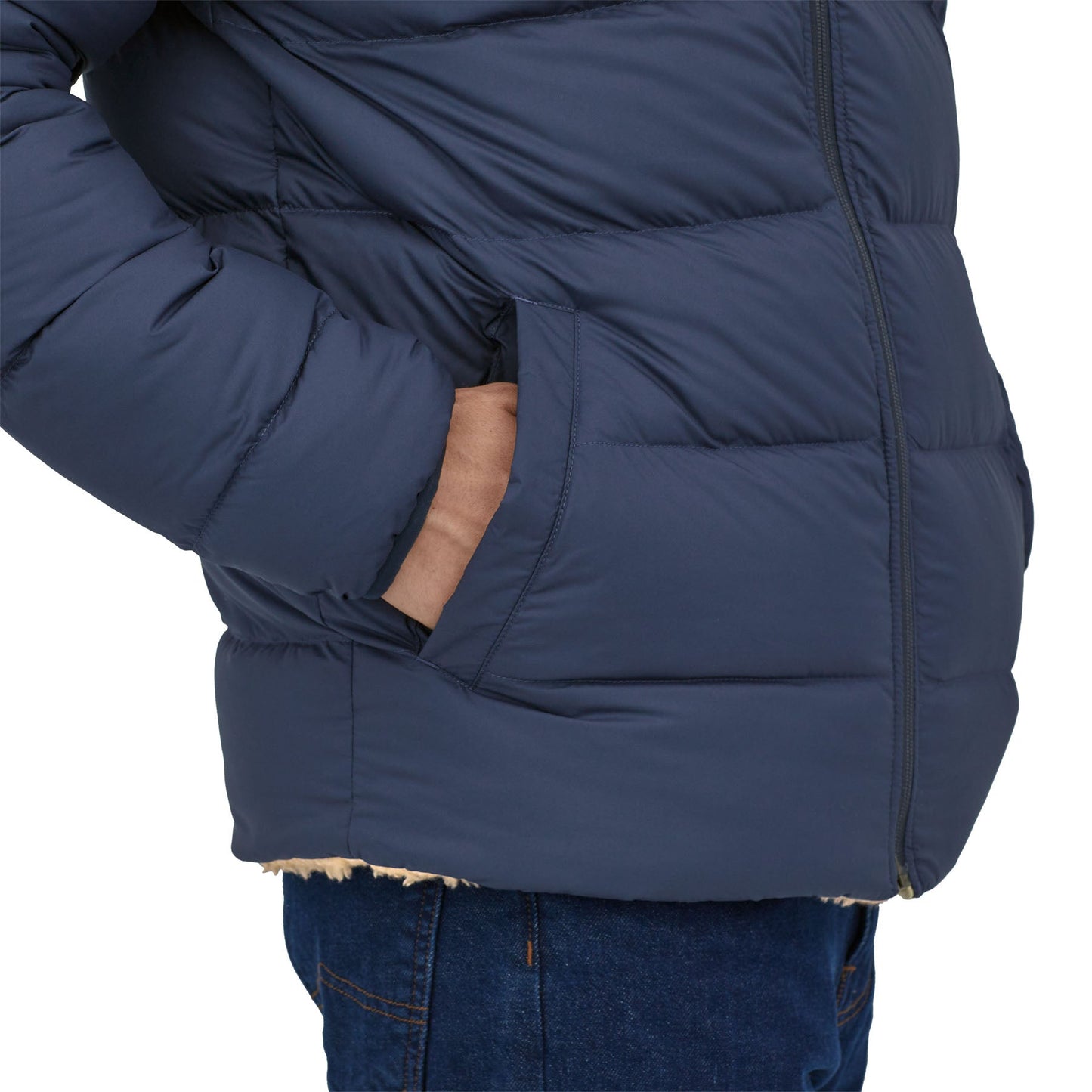 Doudoune réversible polaire en recyclé | marine écru "m's reversible silent down jkt new navy"