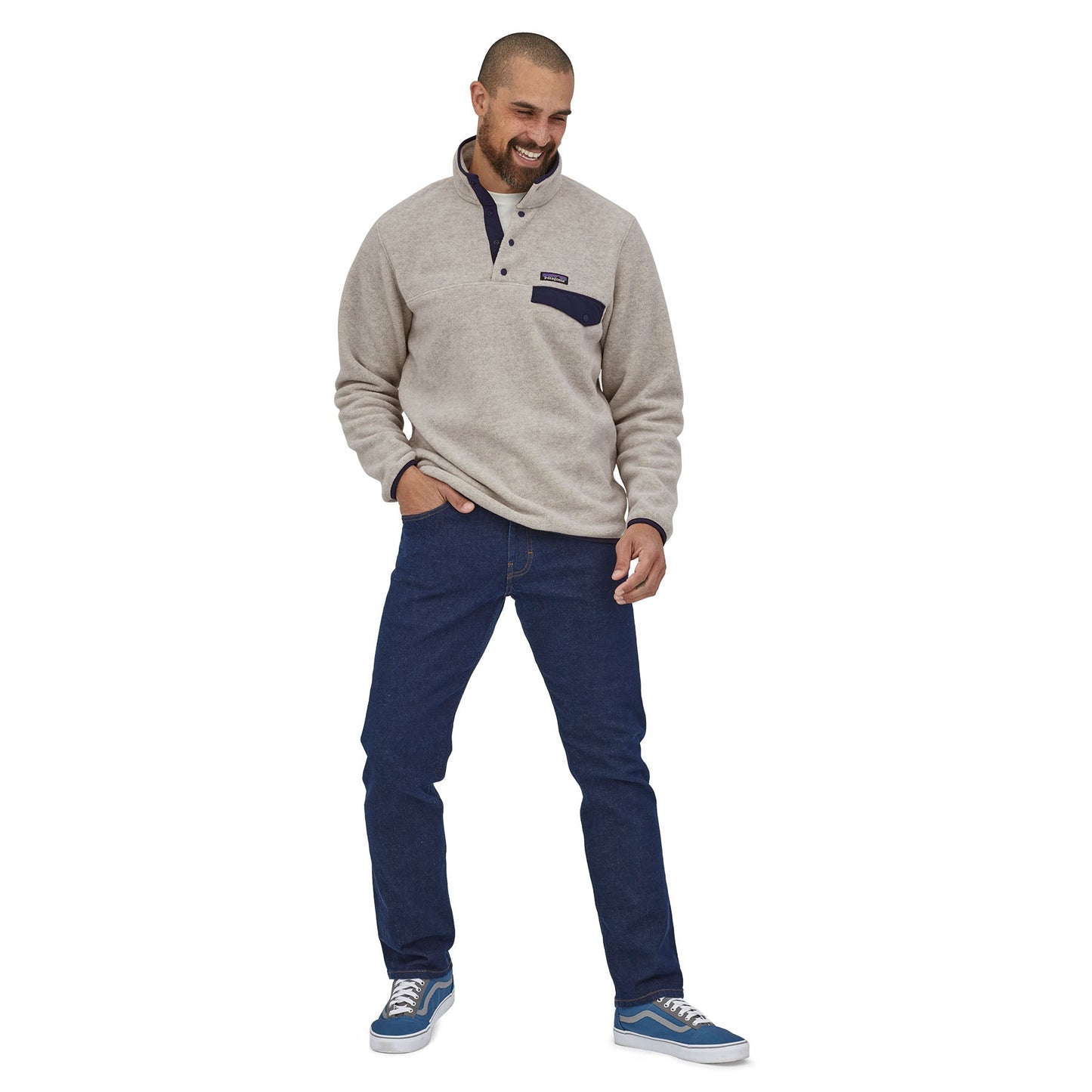 Polaire col boutonné en recyclé | Ecru "synch snap-t p/o oatmeal heather"