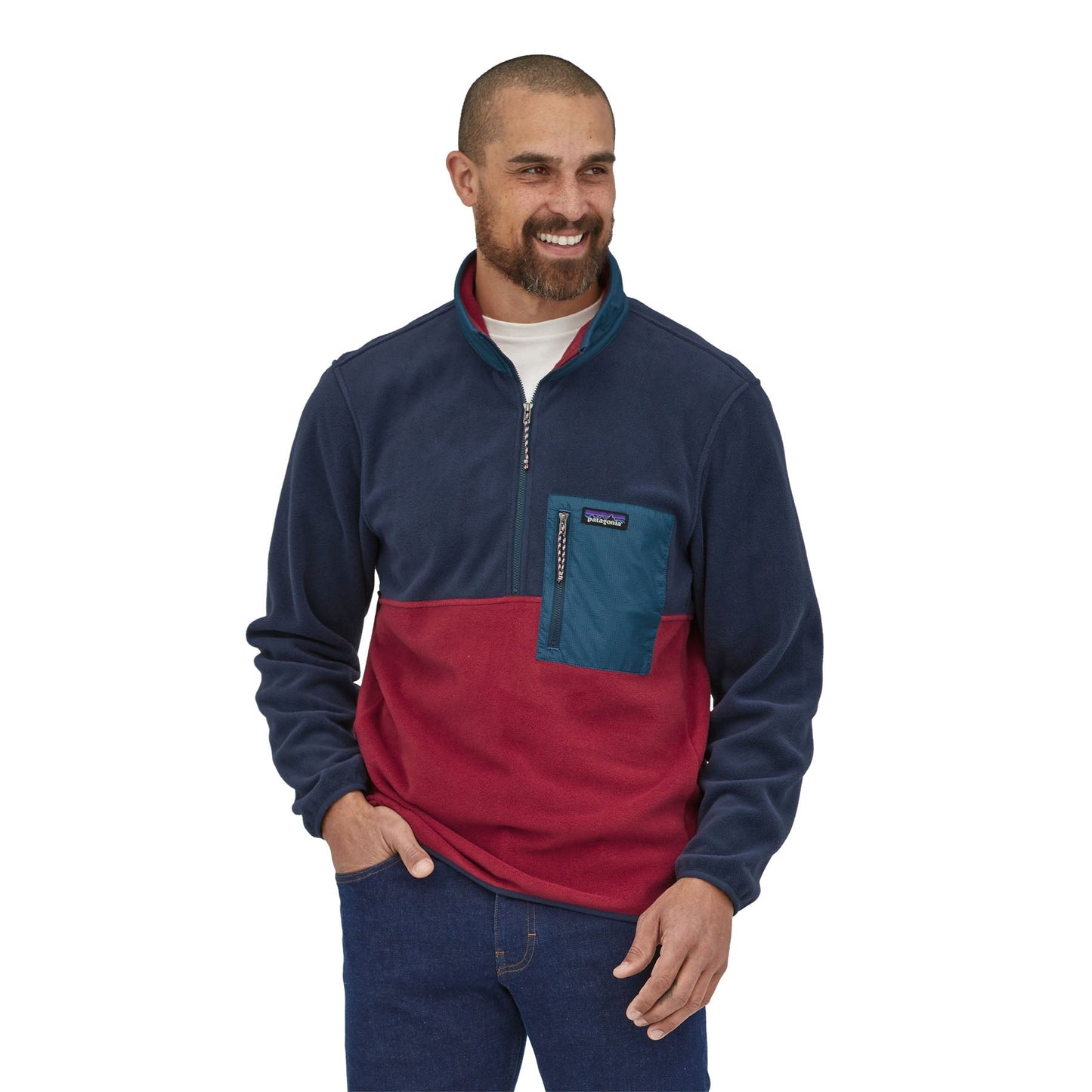 Polaire col zippé en recyclé | Tricolore "microdini 1/2 zip p/o wax red"