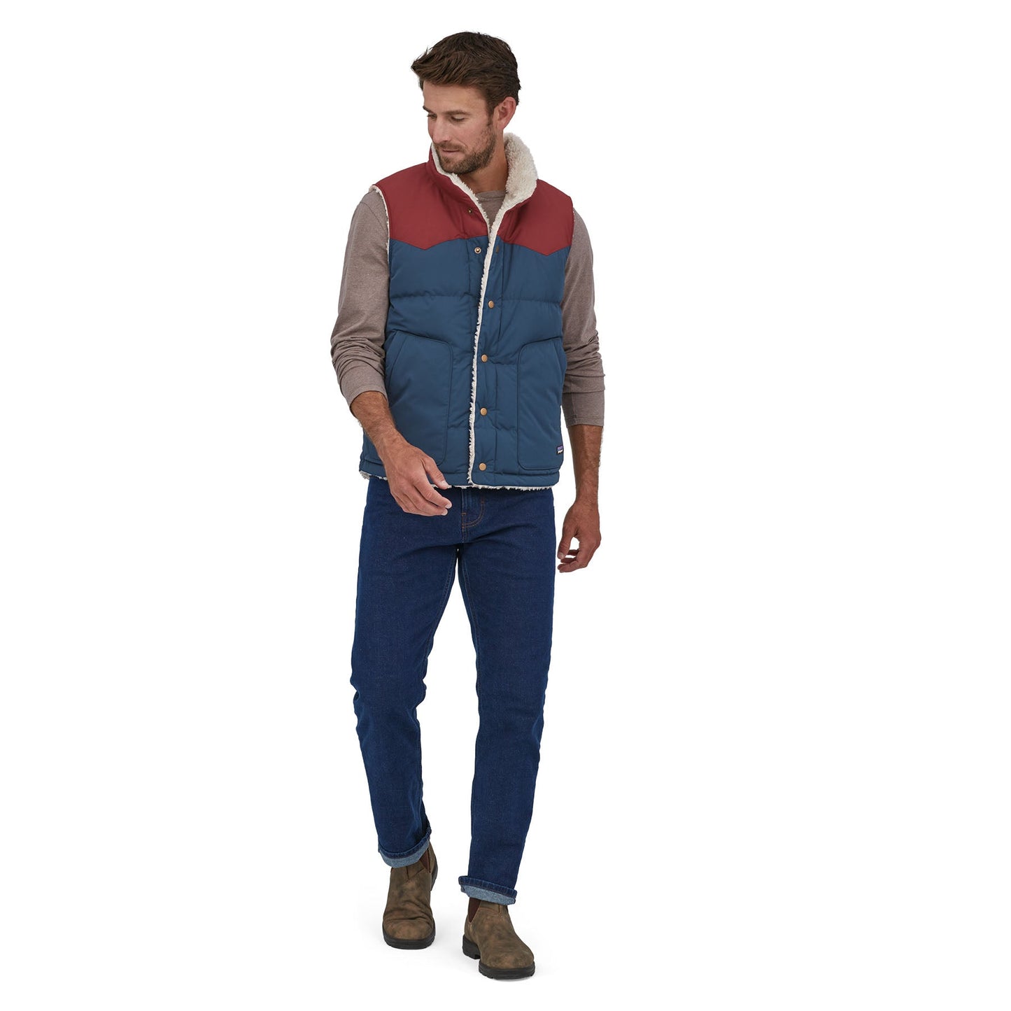 Veste réversible sans manches en recyclé | bicolore "reversible bivy down vest tidepool blue"