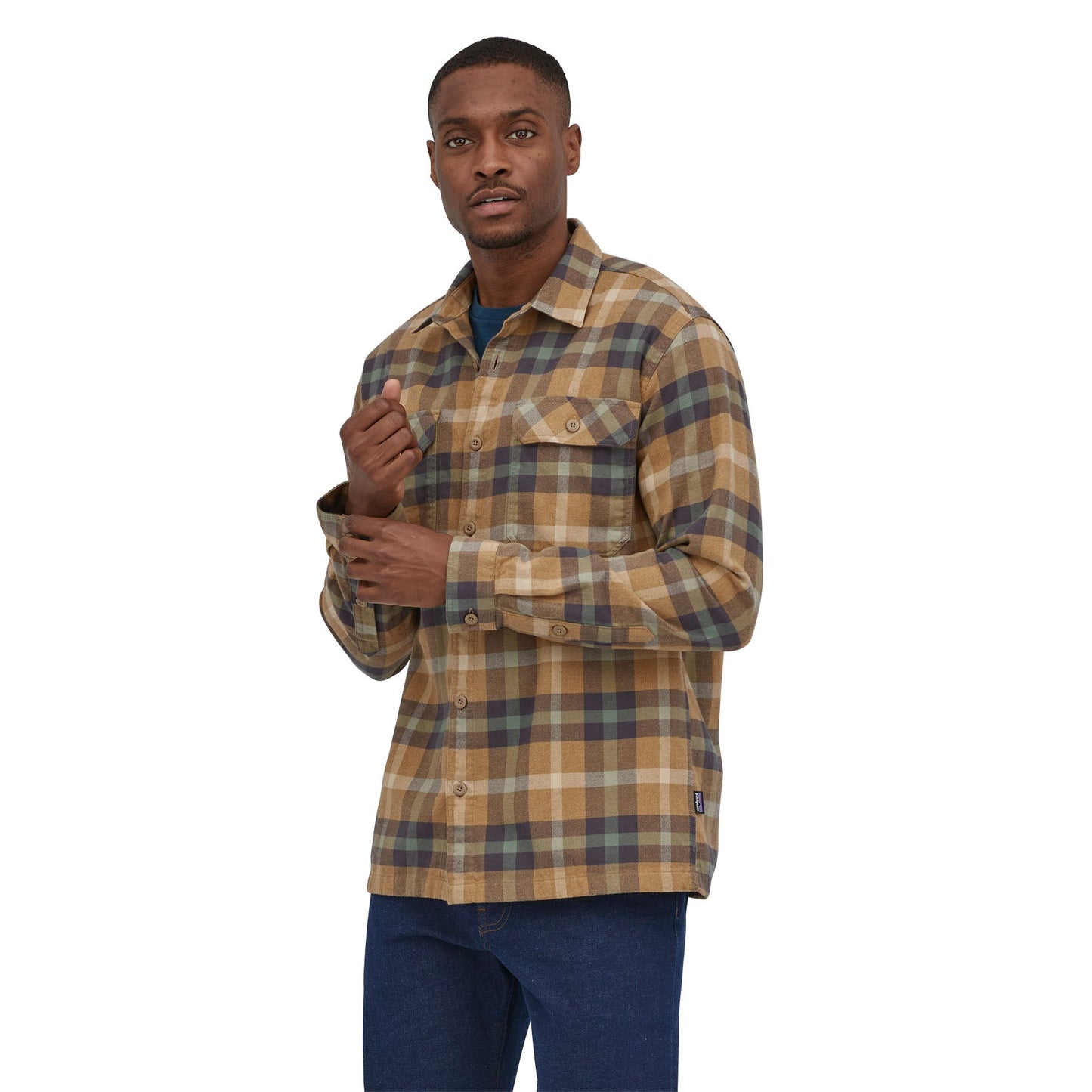 Chemise à carreaux en flanelle de coton bio | Kaki "organic cotton fjord flannel mojave khaki"