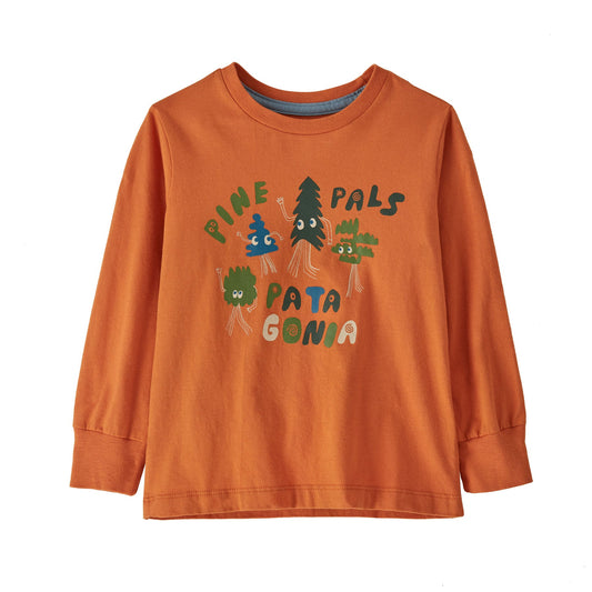 T-shirt manches longues orange en coton bio - graphic pine pals harmony orange