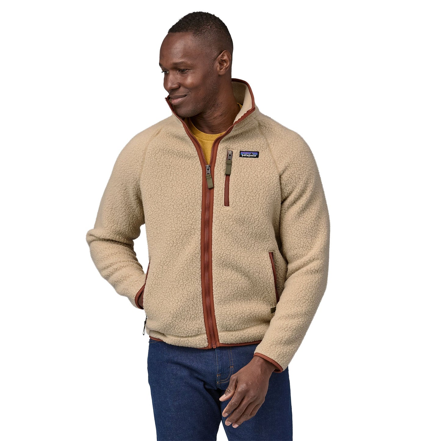 Veste polaire zippée en matière recyclée | beige "retro pile jkt el cap khaki w/sisu brown"
