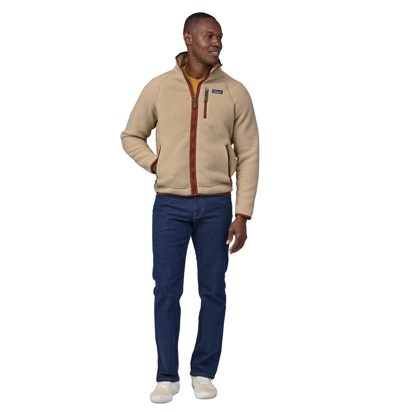 Veste polaire zippée en matière recyclée | beige "retro pile jkt el cap khaki w/sisu brown"
