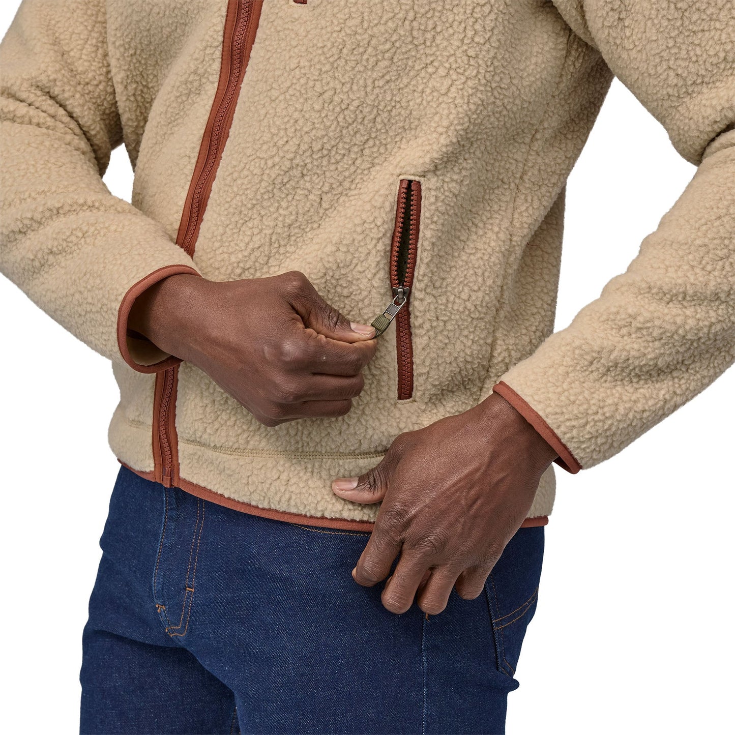 Veste polaire zippée en matière recyclée | beige "retro pile jkt el cap khaki w/sisu brown"