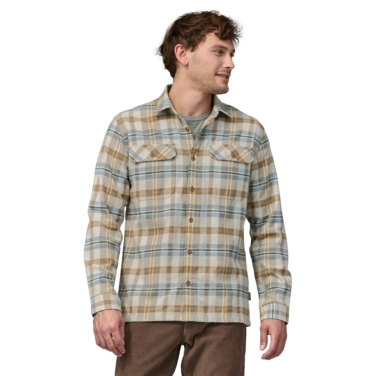 Chemise à carreaux en flanelle de coton bio | Écru "organic cotton fjord flannel fields natural"