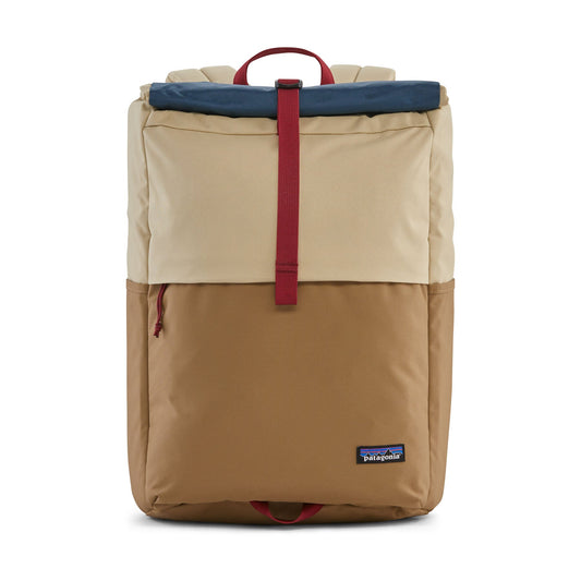 sac à dos en recyclé | "multicolore" fieldsmith roll top pack - patchwork coriander brown