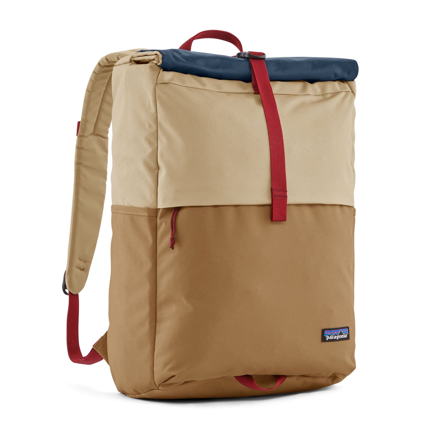 sac à dos en recyclé | "multicolore" fieldsmith roll top pack - patchwork coriander brown