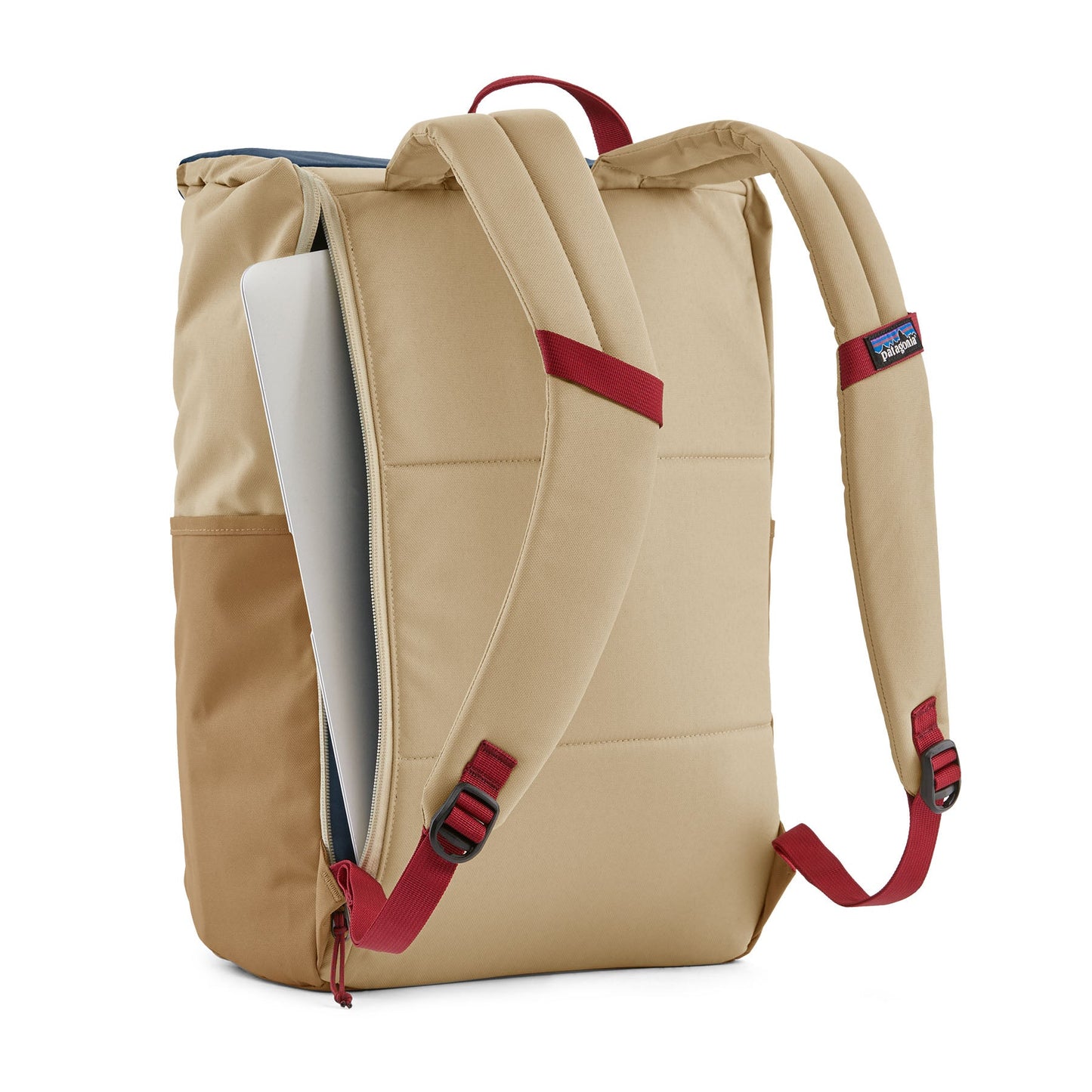 sac à dos en recyclé | "multicolore" fieldsmith roll top pack - patchwork coriander brown