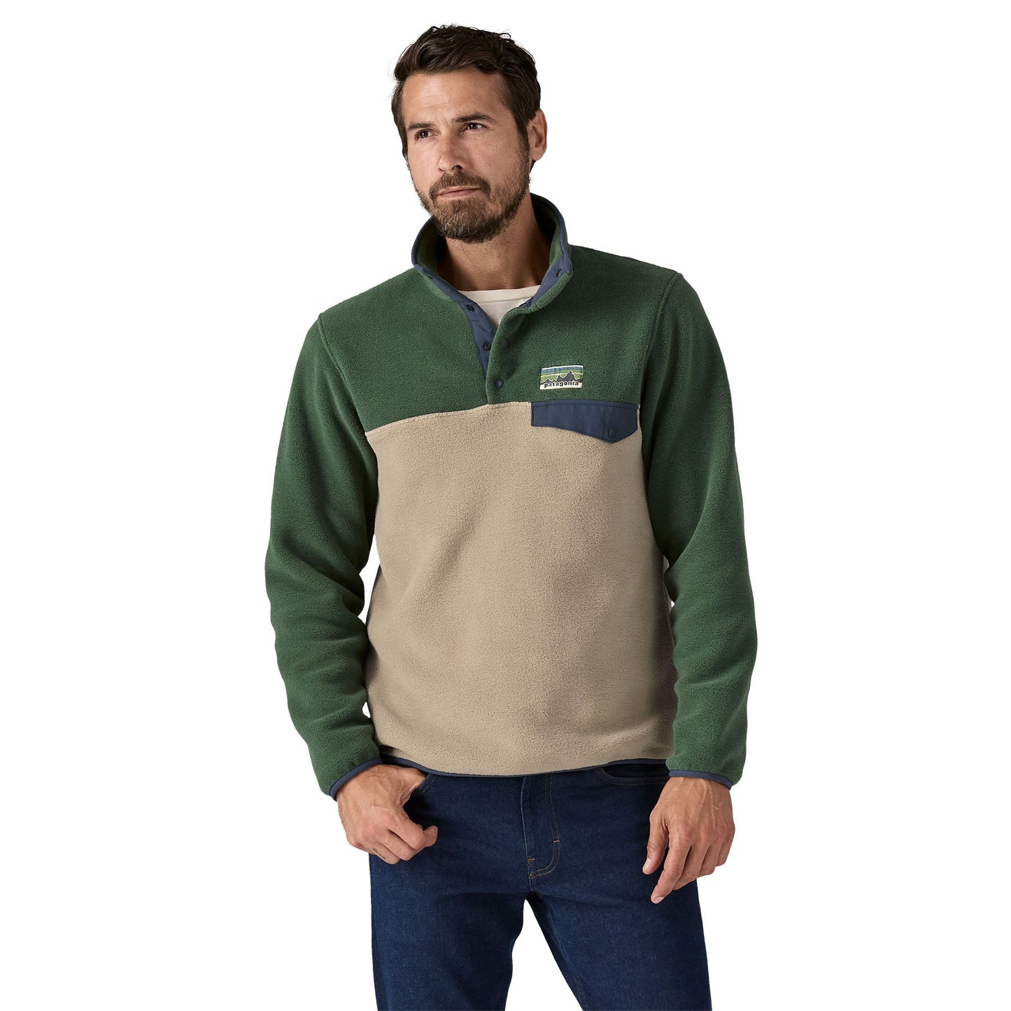Polaire col boutonné en matière recyclée | vert "m's lw synch snap t p/o seabird grey"