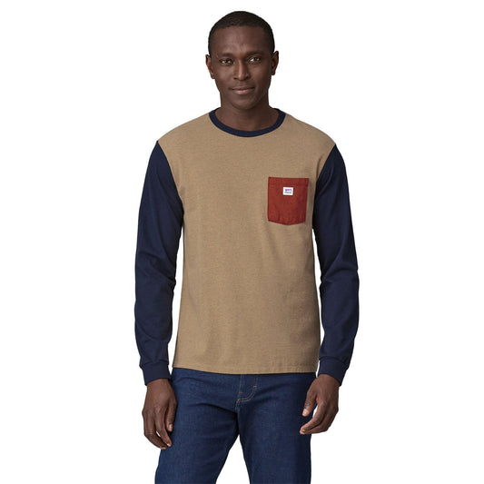 T-shirt manches longues en matière recyclée | marron "l/s shop sticker pocket responsibili tee grayling brown"