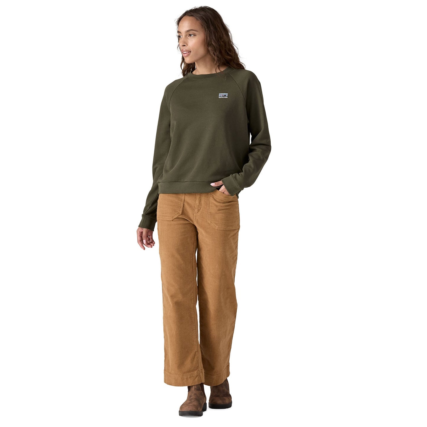 Sweat en coton bio | vert "w's regenerative organic cotton essential top pine needle green"
