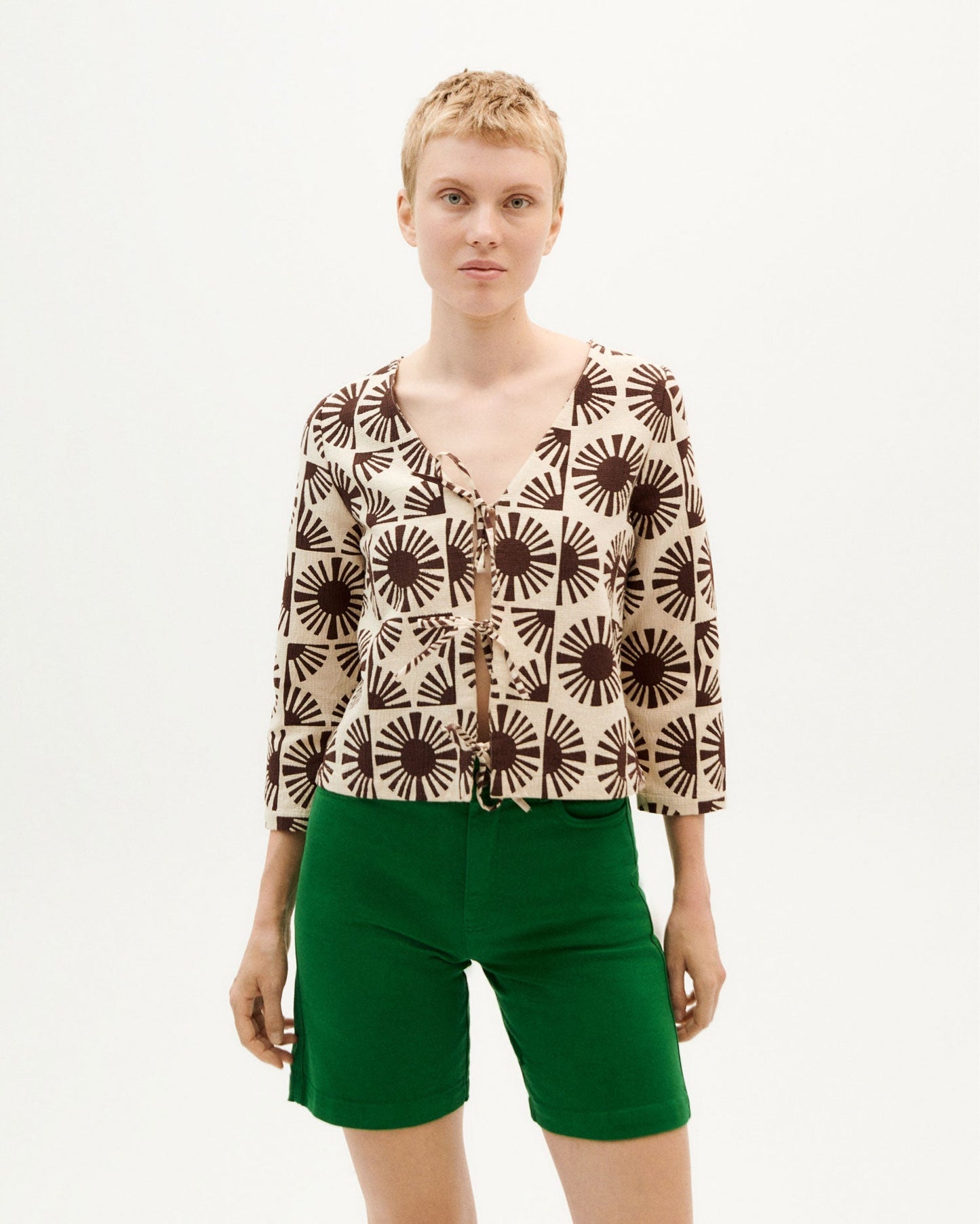 Blouse ouverte bicolore en coton bio - solet alexandra blouse brown
