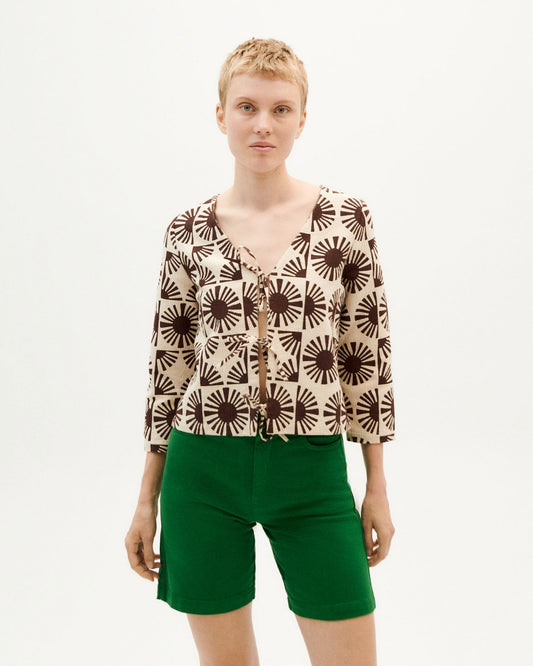 Blouse ouverte bicolore en coton bio - solet alexandra blouse brown