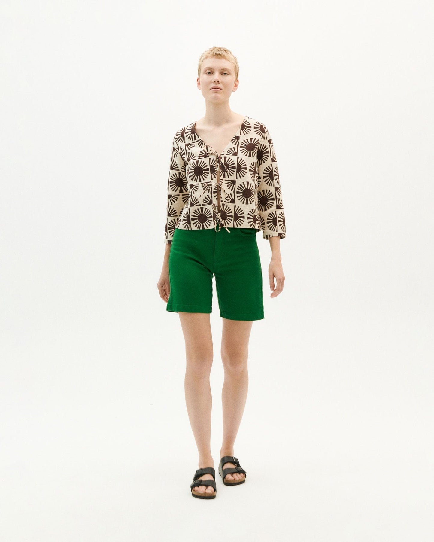 Blouse ouverte bicolore en coton bio - solet alexandra blouse brown