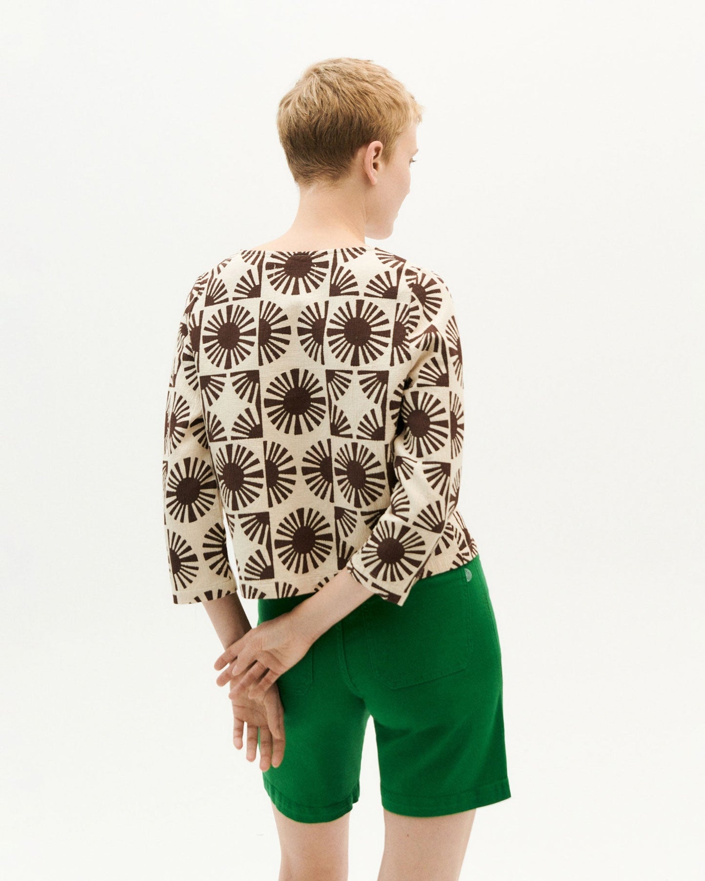 Blouse ouverte bicolore en coton bio - solet alexandra blouse brown