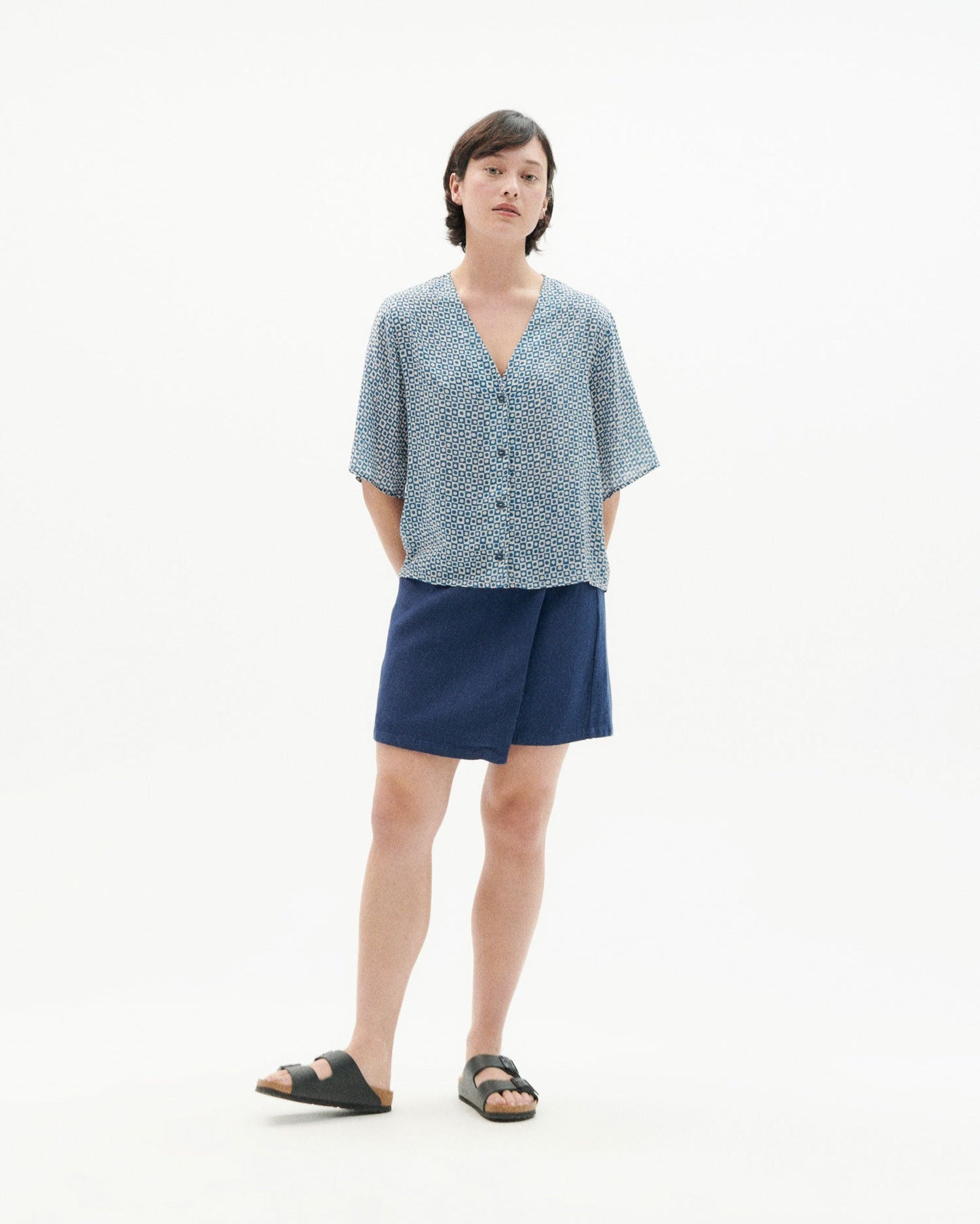 Chemise bleue à motifs en ecovero - blue small spots libelula blouse