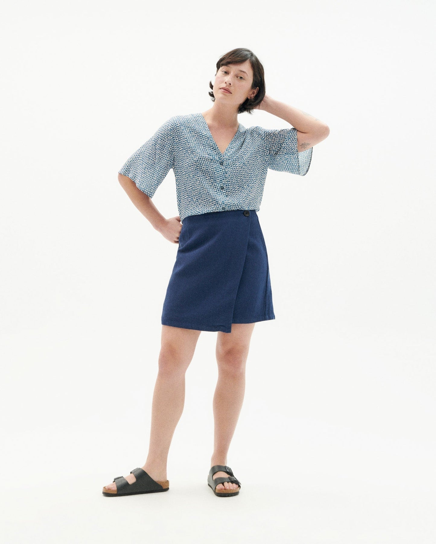 Chemise bleue à motifs en ecovero - blue small spots libelula blouse