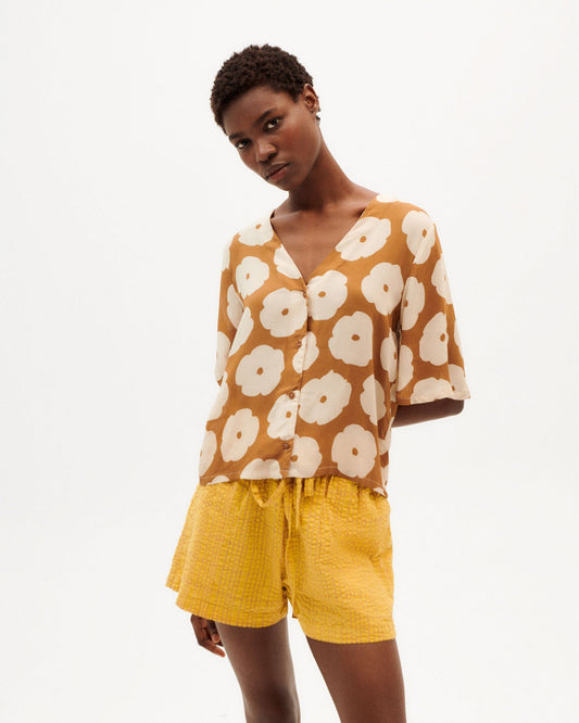 Chemise marron à motifs fleuris en ecovero - poppy libelula blouse