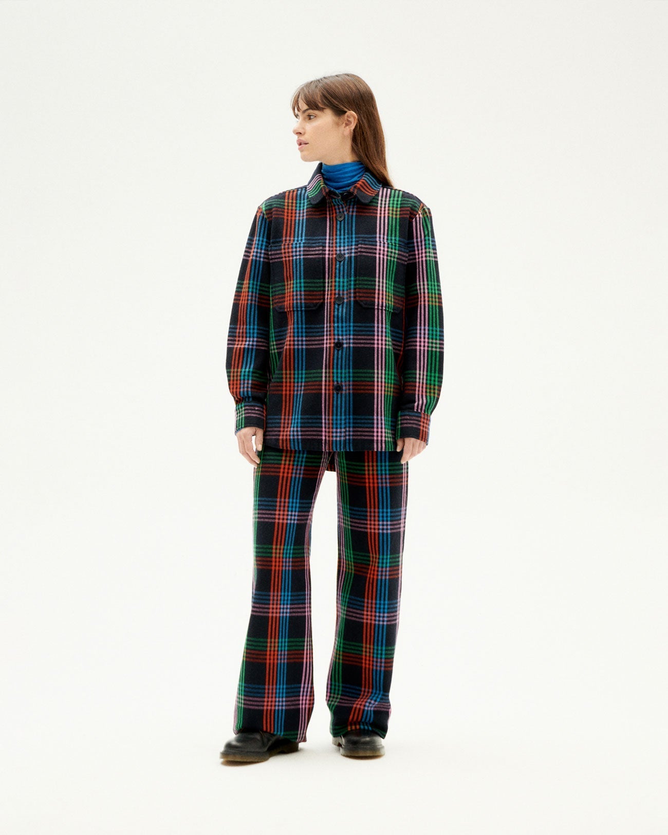 Pantalon ample à carreaux en coton bio | Multicolore "color blanket coral pants"